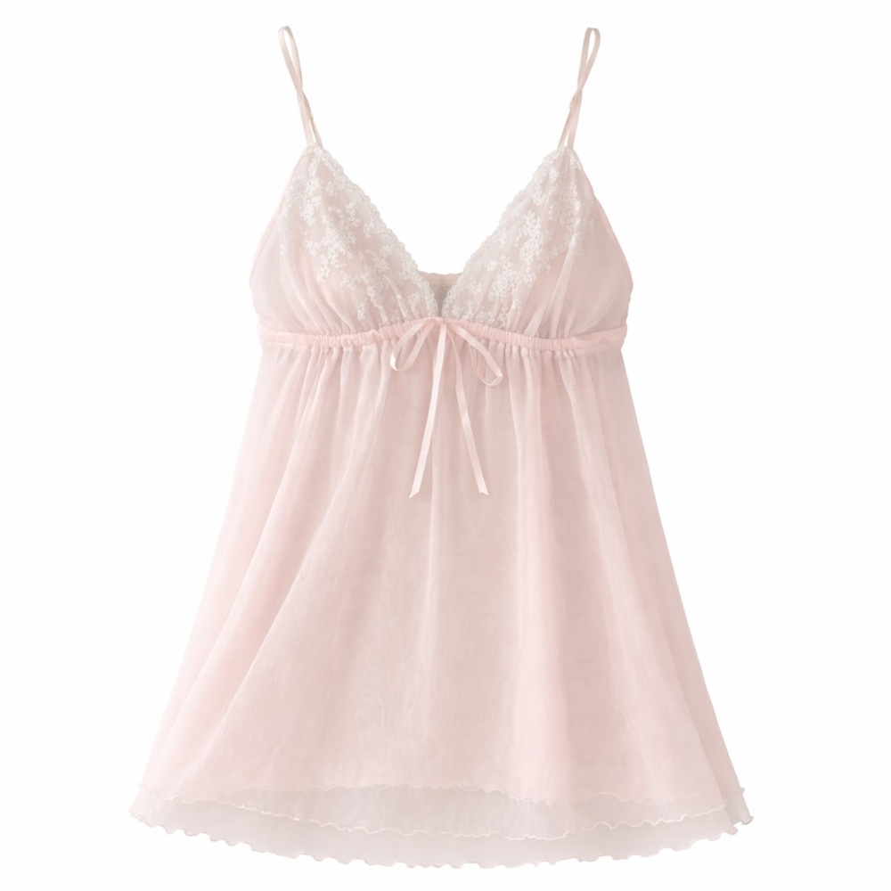 In Bloom by Jonquil Sheer Pink Babydoll Chemise Dress Lace Coquette Nightgown XL